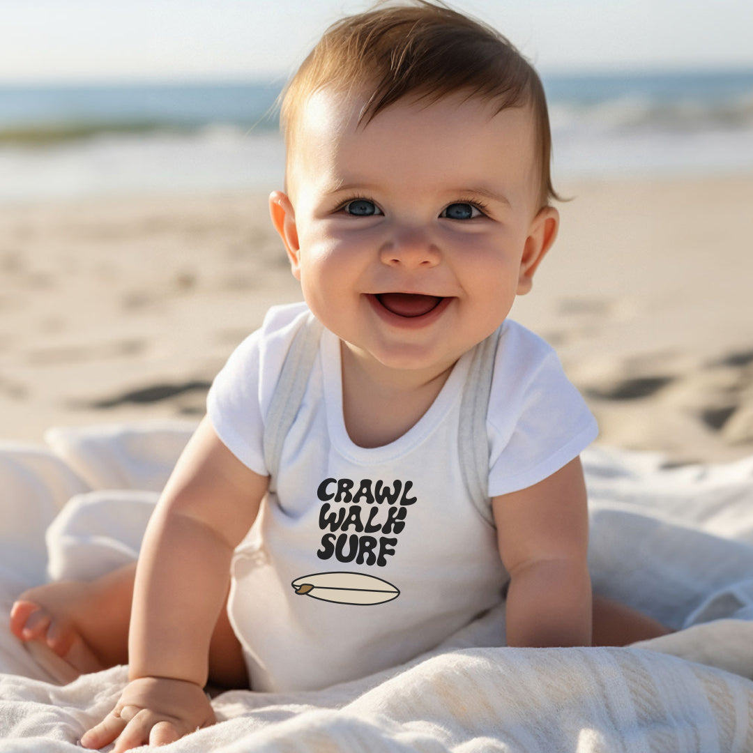 Crawl walk surf organic haby bodysuit