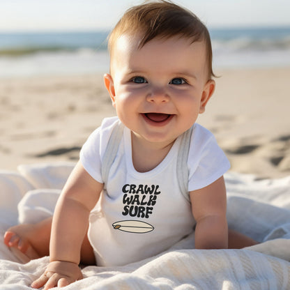 Crawl walk surf organic haby bodysuit