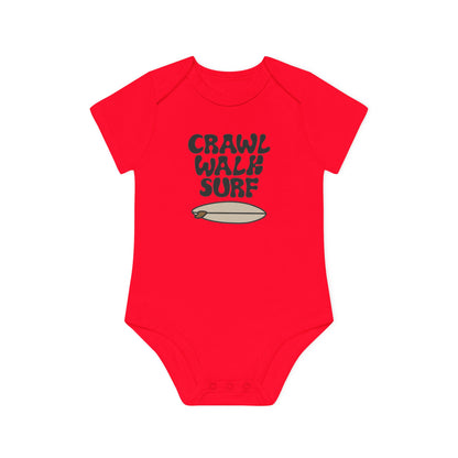 Crawl walk surf organic haby bodysuit